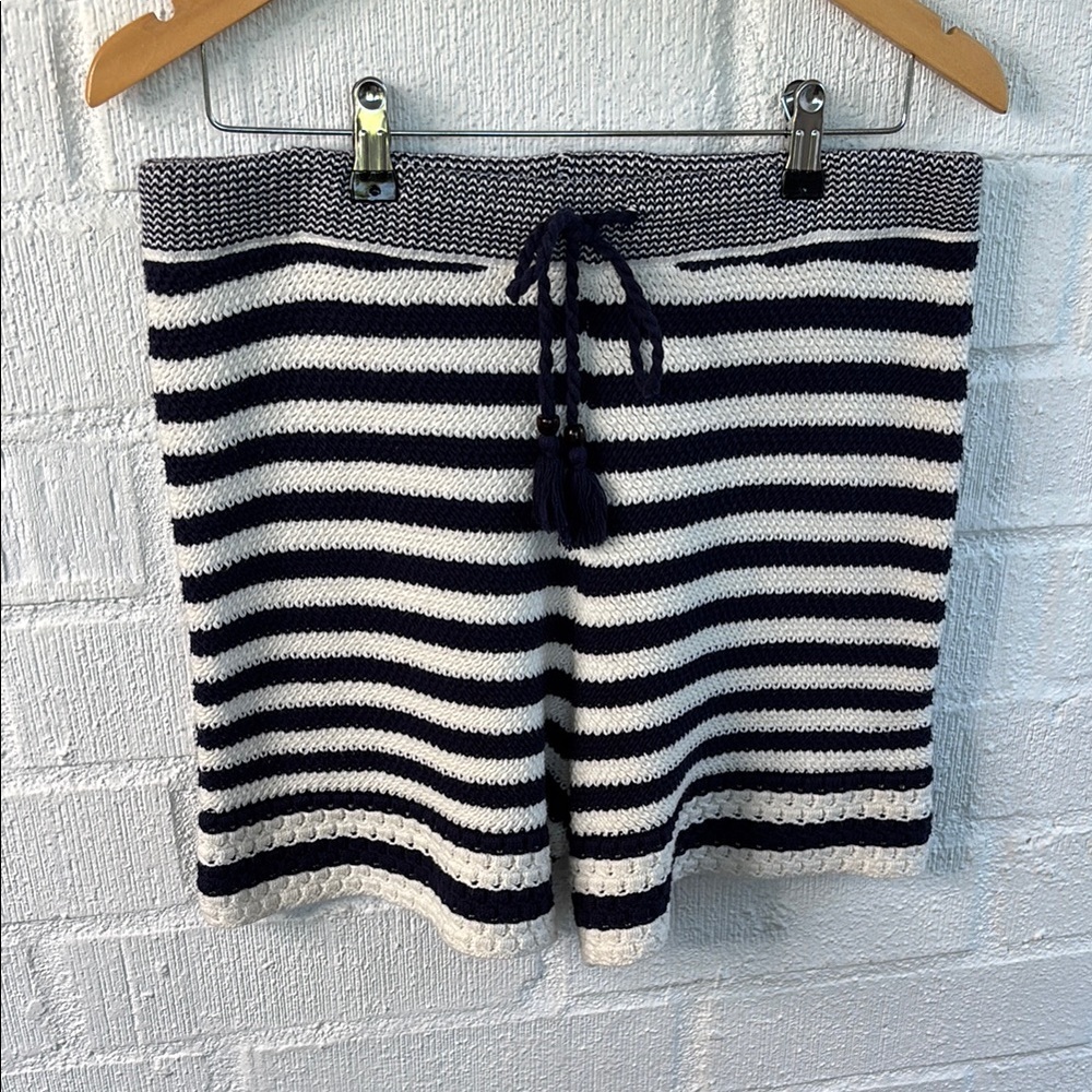 House of Harlow 1960 Crochet Drawstring Striped Knit High Waisted Shorts